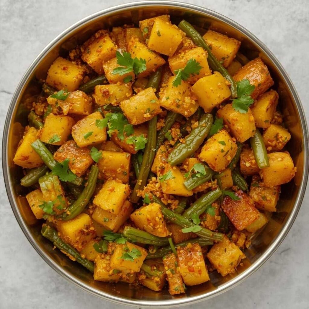 Lucknowi Aloo Beans (Stir Fried Potato & Green Beans)