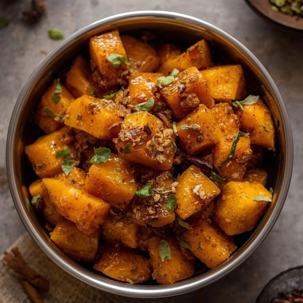 Bihari Khatta Meetha Kadu (Stir Fried Sweet & Sour Pumpkin)